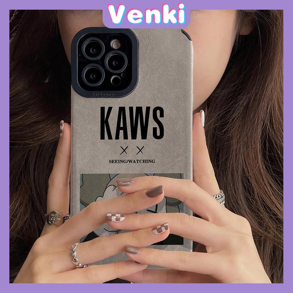 VENKI - Untuk iPhone 11 Case Kulit Kulit Murid Mata Suede Ponsel Case Lembut Tahan Guncangan Airbag Case Protection Camera Simple Bear Kompatibel iPhone 14 13 Pro max 12 xr xs 7 8Plus