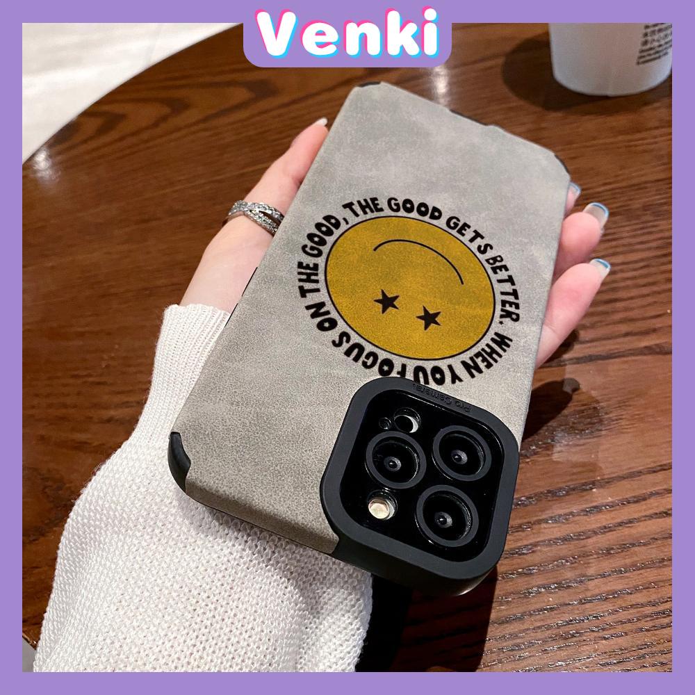 VENKI - Untuk iPhone 11 Case Kulit Kulit Murid Mata Suede Ponsel Case Lembut Shockproof Airbag Pelindung Kamera Senyum Lucu Kompatibel dengan iPhone 14 13 Pro max 12 xr xs 7Plus 8Plus