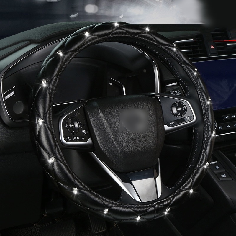 Cocok Untuk Melindungi Setir Mobil Sarung Kulit Dengan Berlian Imitasi fashionable car steering wheel leather cover