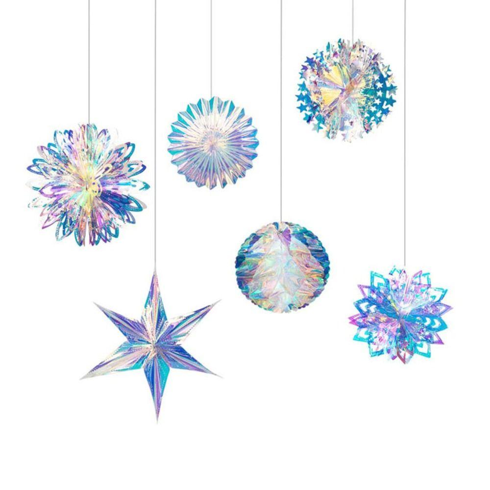 [Elegan] Neon Film 3D Multifungsi Dekorasi Rumah Snowflake Fan Properti Fotografi Ornamen Natal