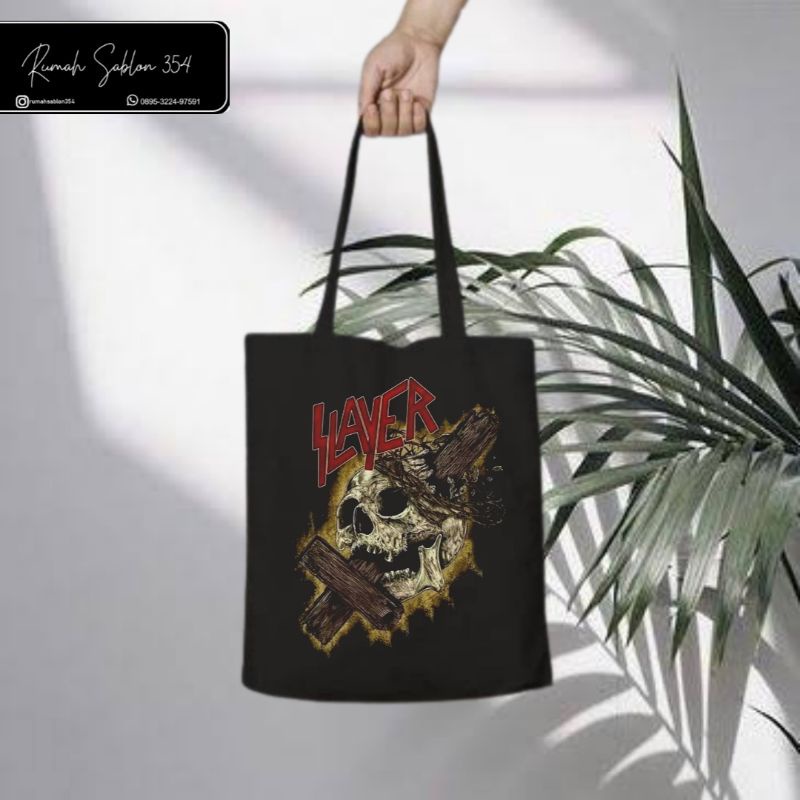 TOTE BAG SLAYER / TOTEBAG RESLETING HITAM / TOTEBAG BAND METAL MUSIK ROCK / TAS JINJING / TOTEBAG CA