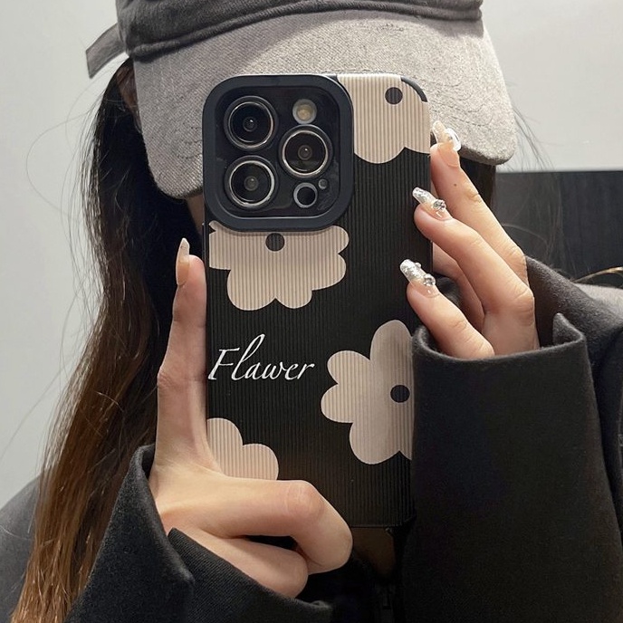 All New Pretty Black Art Flower Soft Case IPhone 7 Plus 8 Plus X XS XR XS Max 11 13 12 14 PRO Max 14 Plus SE Phone Case Girl Girl Women' Fashion Phone Case