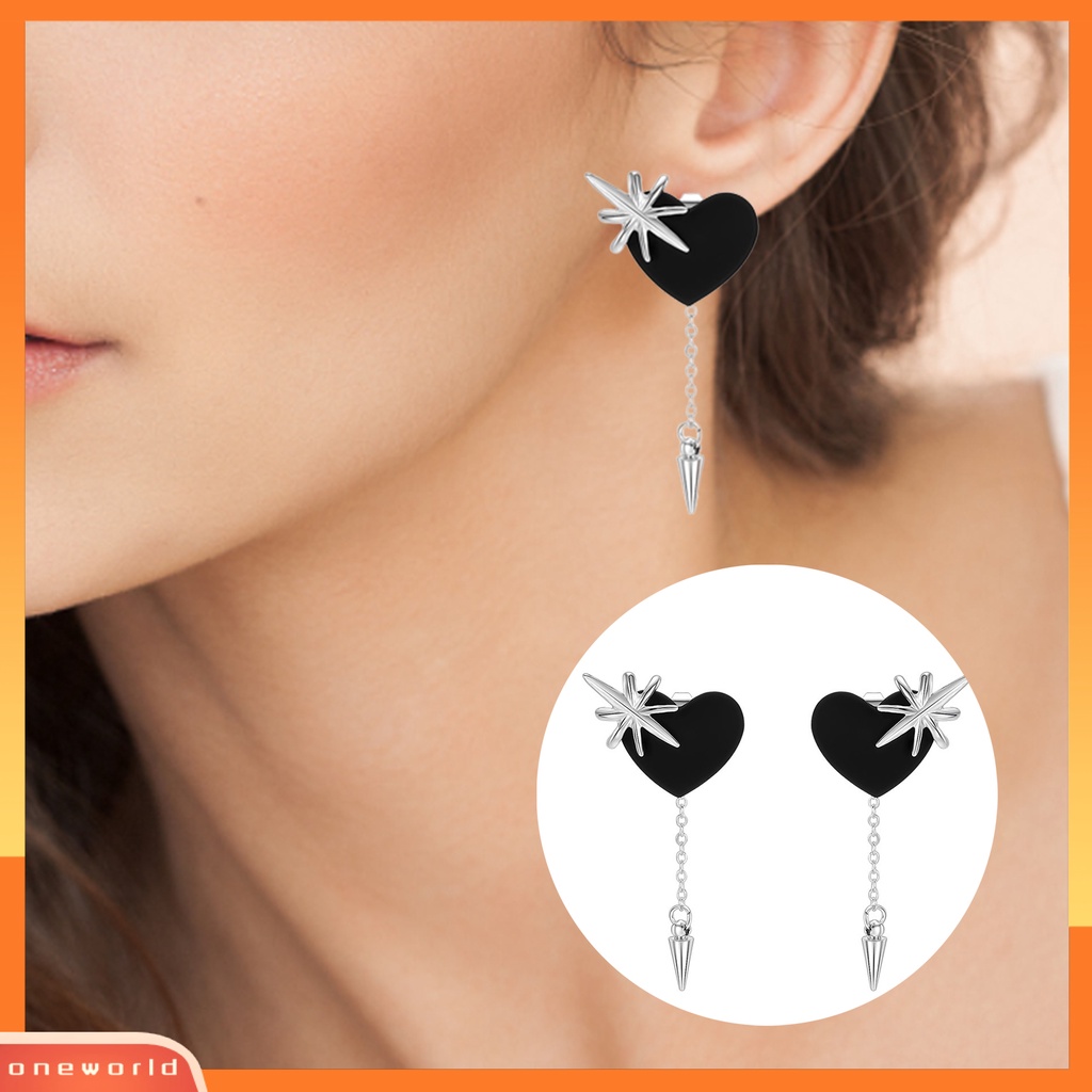 [WOD] 1pasang Drop Earrings Gothic Rantai Panjang Rumbai Hip Hop Kilau Terang Semua Pertandingan Dekorasi Streetwear Wanita Cinta Hati Studs Earrings Fashion Perhiasan Untuk Pacaran