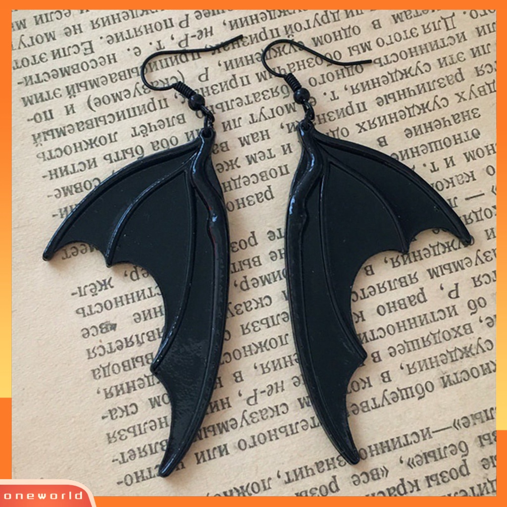 [WOD] 1pasang Anting Halloween Vintage Gothic Geometris Electroplating All-match Dekorasi Hadiah Wanita Bat Wing Drop Pendant Earrings Perhiasan Pesta Nikmat