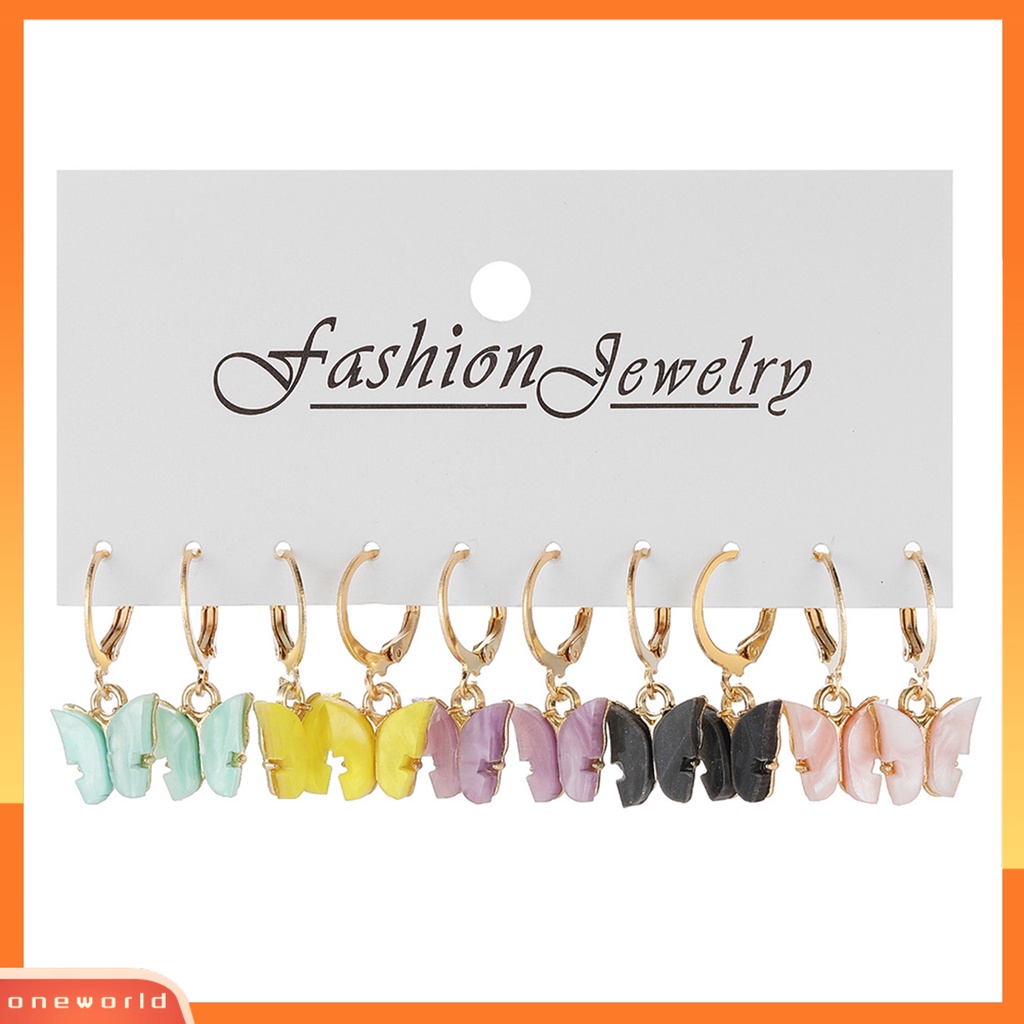 [WOD] 5pasang Anting Menjuntai Warna-Warni Retro Geometris Electroplating All-match Hias Hadiah Wanita Akrilik Butterfly Drop Earrings Fashion Perhiasan Untuk Pacaran