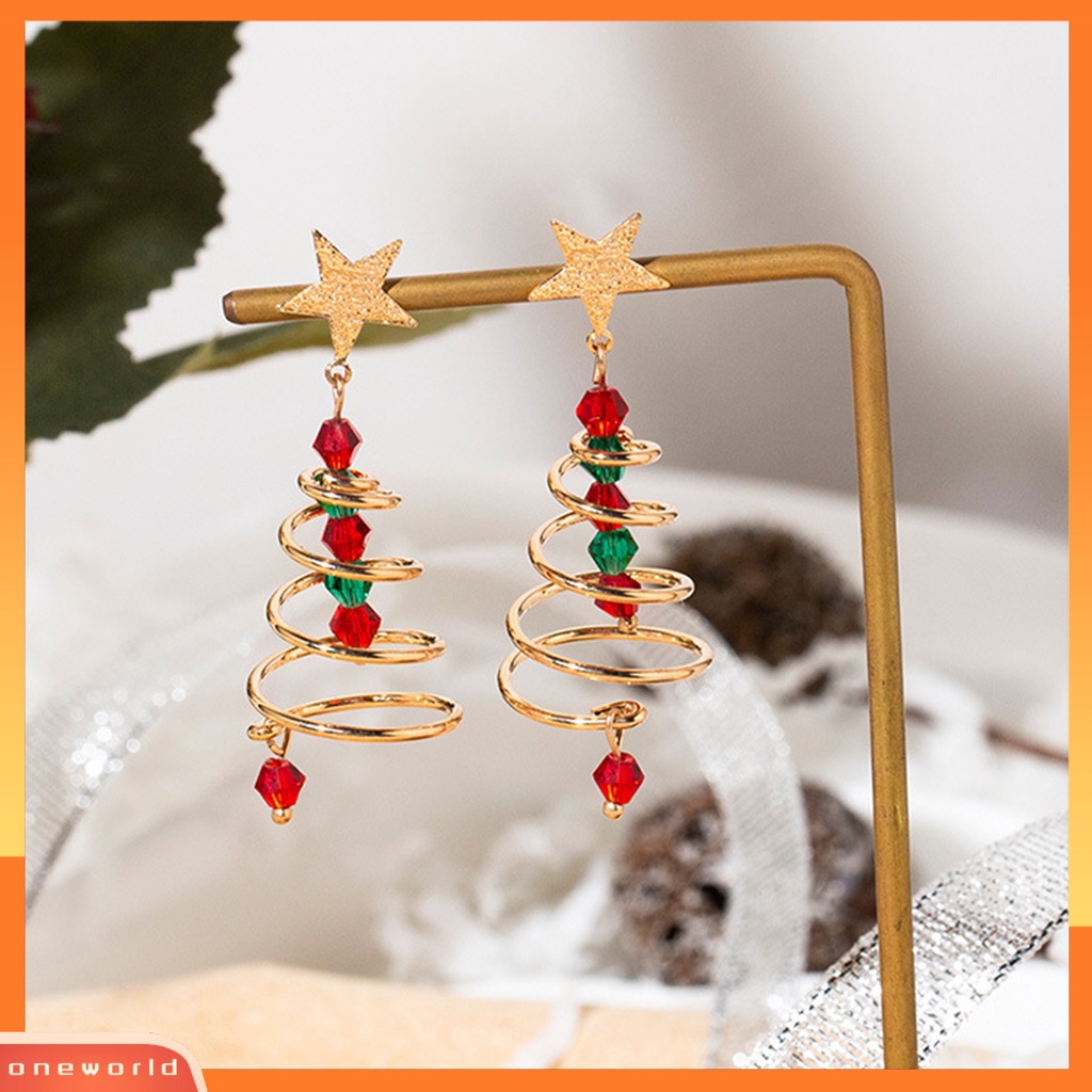 [WOD] 1pasang Anting Pohon Natal Bintang Berujung Lima Plating Warna Kontras Perhiasan Tekstur Halus Menjuntai Anting-Anting Gadis Hadiah Natal