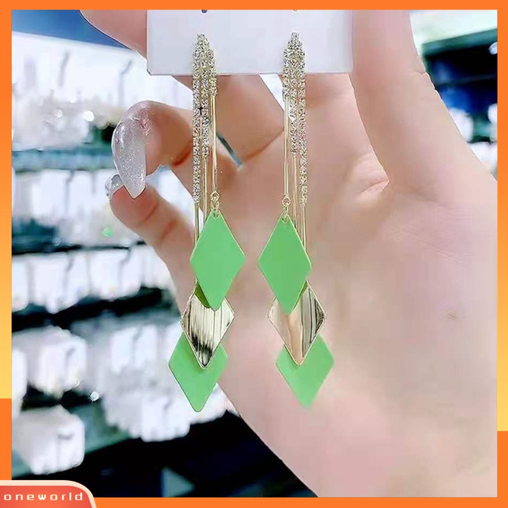 [WOD] 1pasang Anting Wanita Menjuntai Rumbai Berlian Imitasi Geometris Anggun Drop Earrings Untuk Hadiah