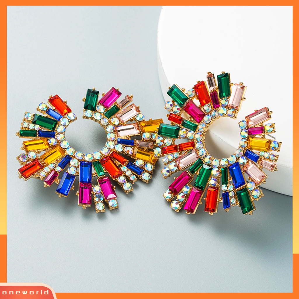 [WOD] 1pasang Anting Tusuk Bentuk Bunga Matahari Multicolor Rhinestones Perhiasan Anting Bohemian Vintage Untuk Pantai