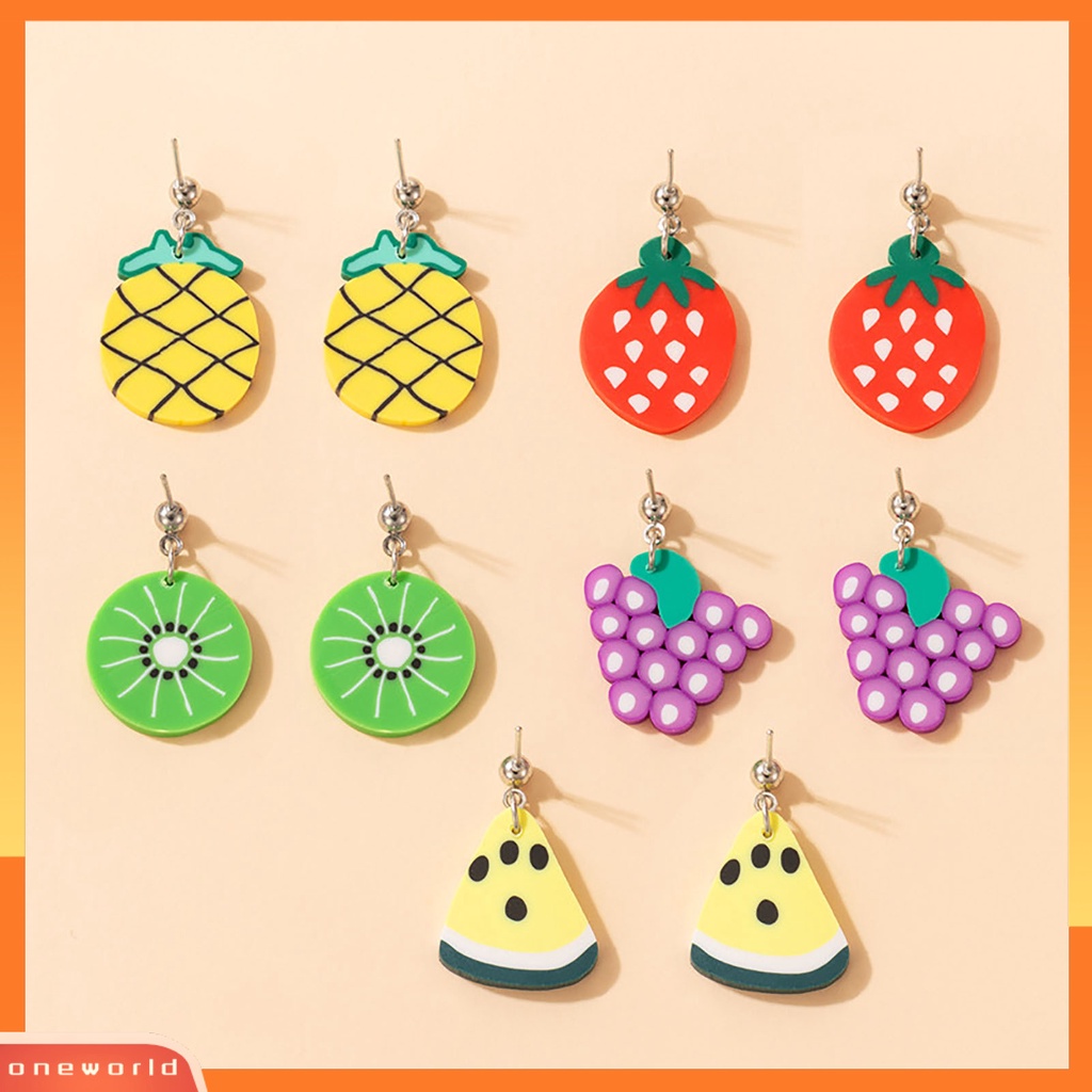 [WOD] 5pasang Anting Menjuntai Bentuk Buah Lucu Polymer Clay Tahan Lama Lady Drop Earrings Untuk Pacaran