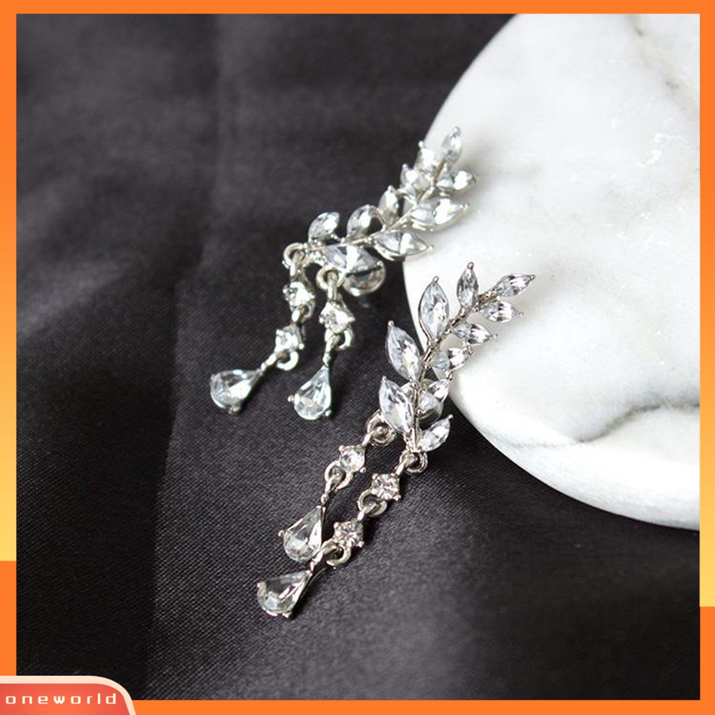 [WOD] Ear Studs Leaf Wanita Elegan Berlian Imitasi Drop Ear Cuff Earrings Untuk Pacaran