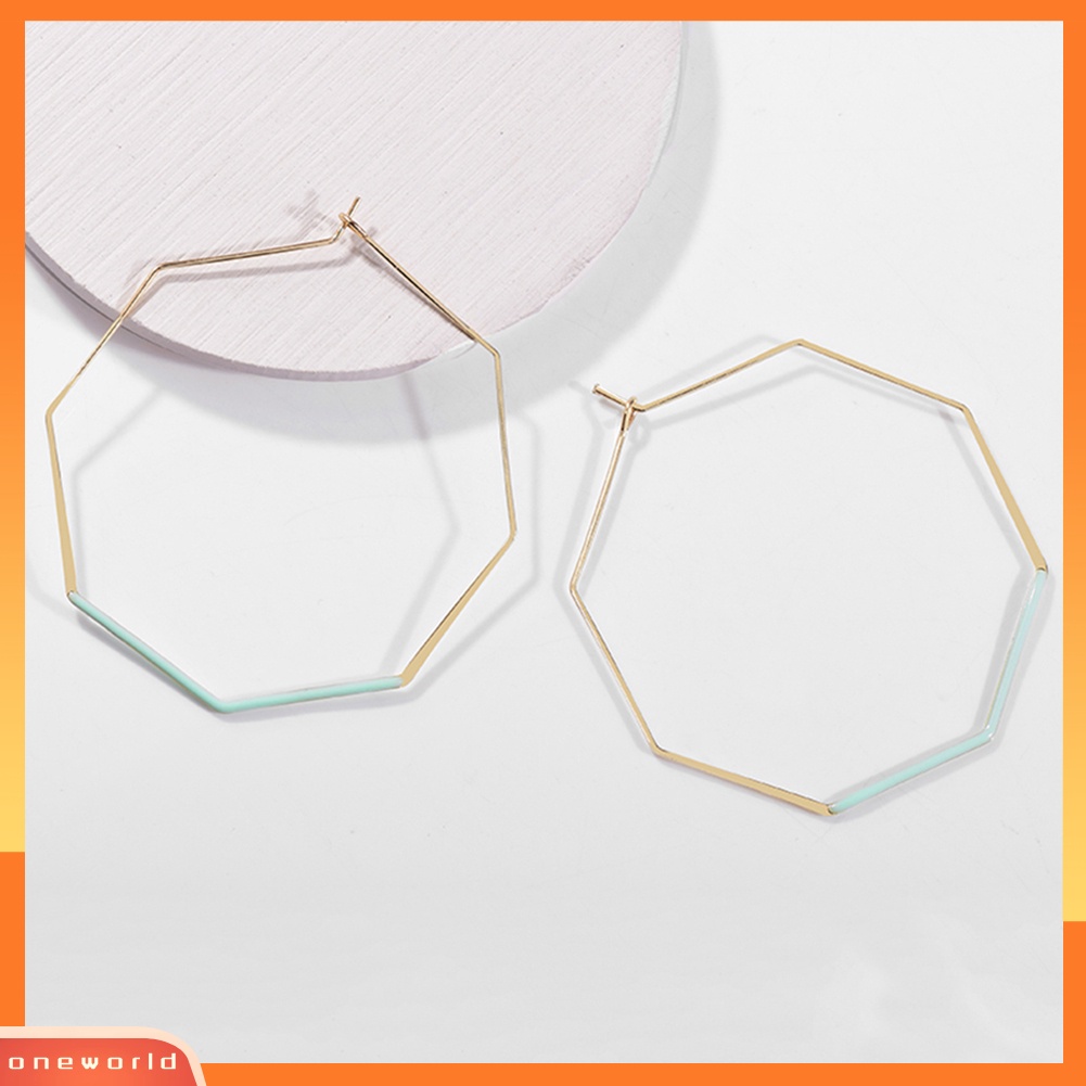 [WOD] Fashion Wanita Berongga Oktagonal Enamel Menjuntai Hoop Earrings Statement Jewelry