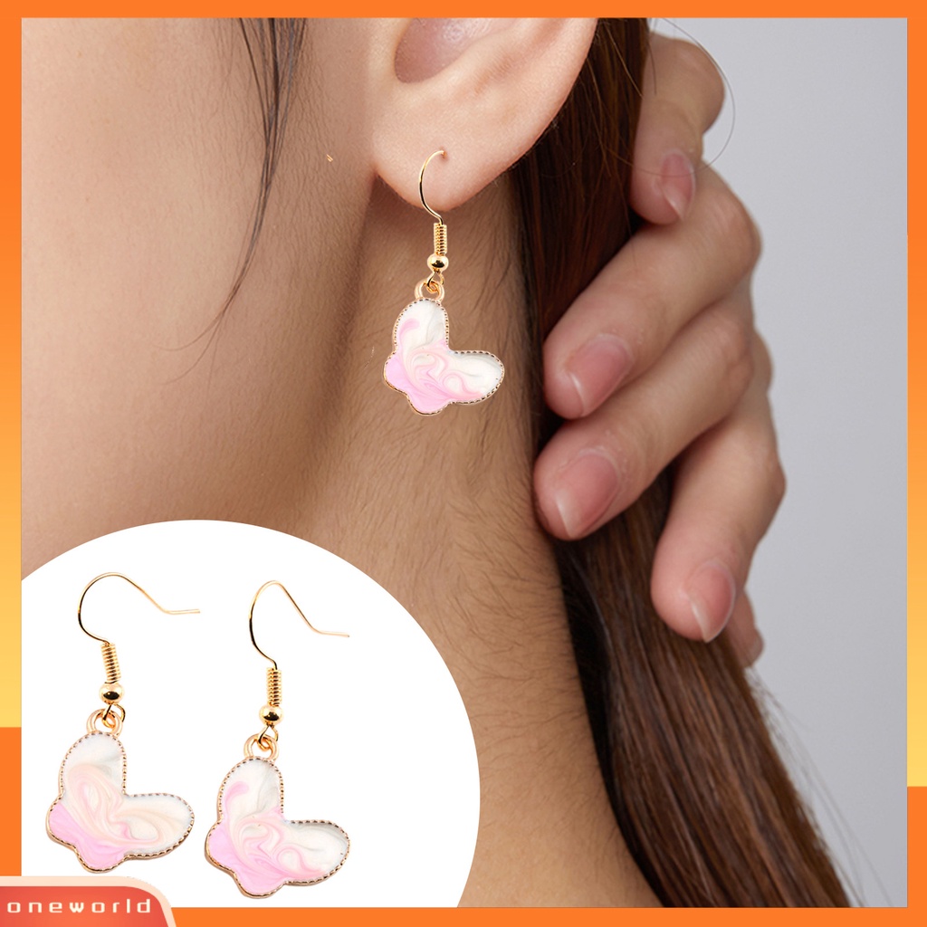 [WOD] 1pasang Wanita Anting Kait Lucu Indah Lukisan Minyak Kupu-Kupu Bentuk Drop Earrings Perhiasan Wanita