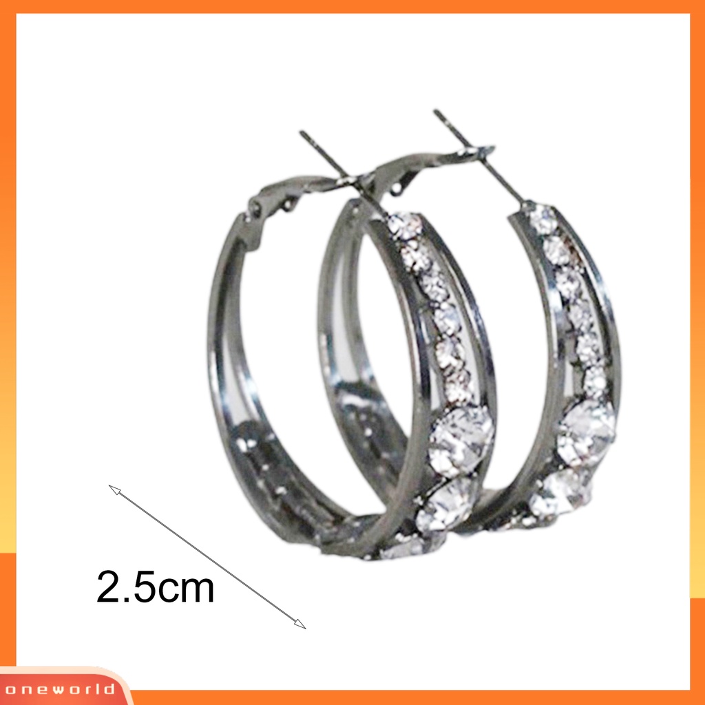 [WOD] Anting Wanita Berlian Imitasi Berkilau Menarik Hias Hoop Earrings Piercing Perhiasan Untuk Pesta