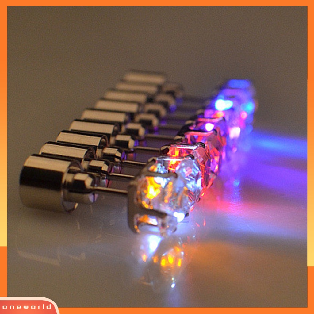 [WOD] 1pc Anting Tusuk Wanita Cubic Zirconia LED Female Square Luminous Stud Earrings Untuk Pesta