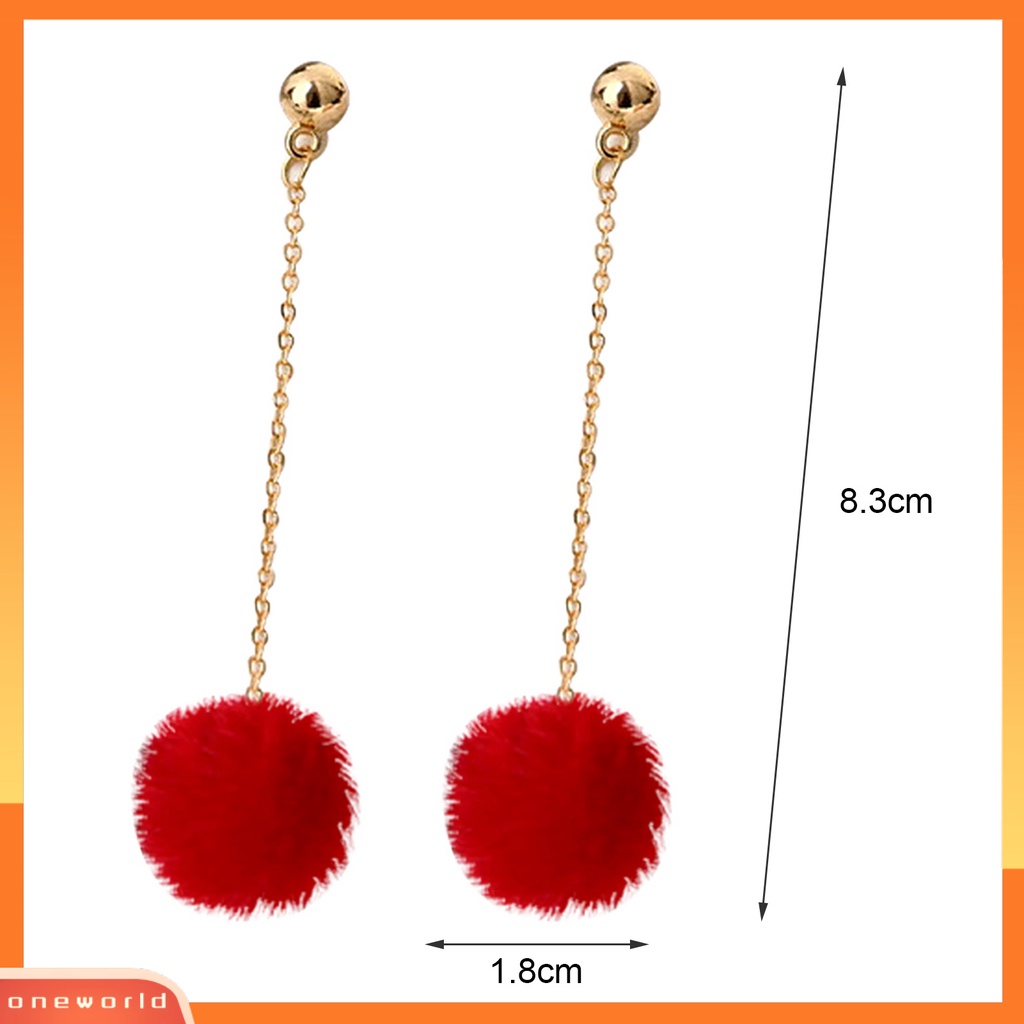 [WOD] 1pasang Anting Wanita Perhiasan Fashion Ringan 5warna Fluffy Ball Anting Menjuntai Panjang Untuk Cocktail