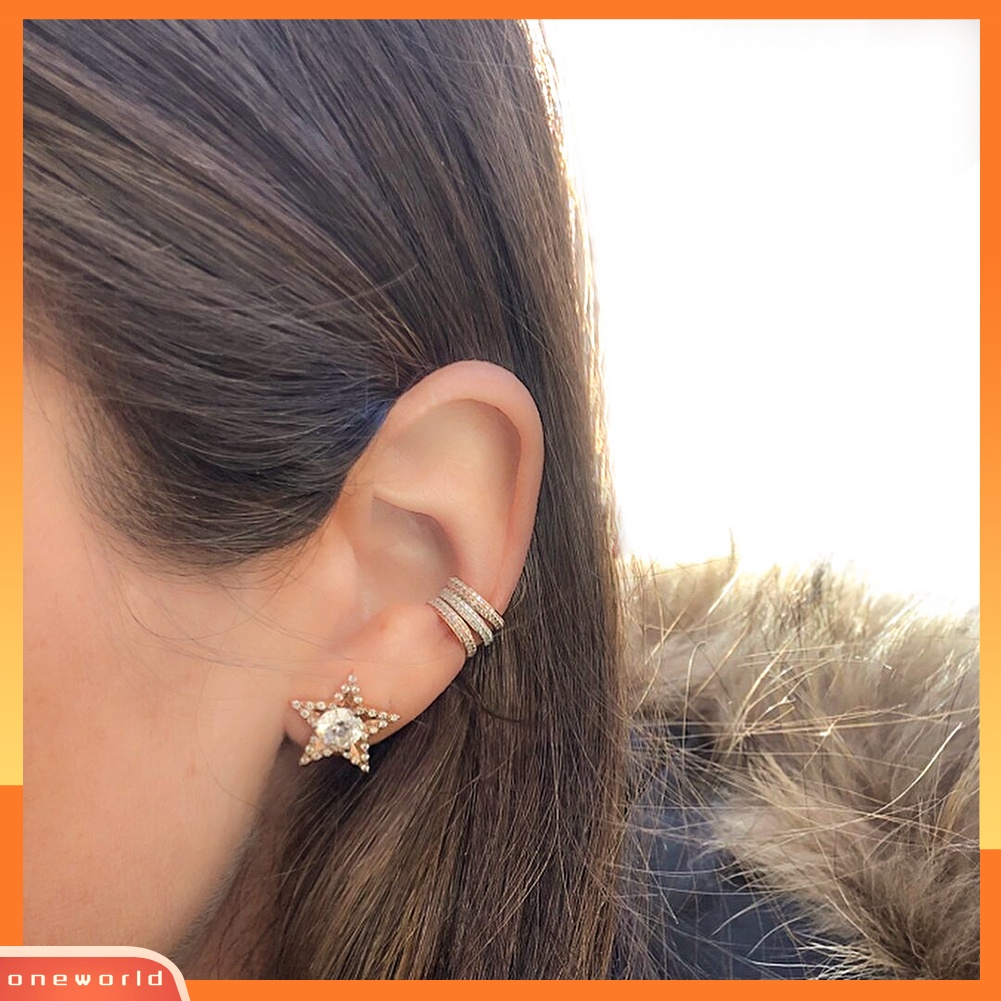 [WOD] 4 Pcs Bintang Setengah Lingkaran Setengah Lingkaran Telinga Stud Cuff Klip Anting Wanita Pesta Perhiasan