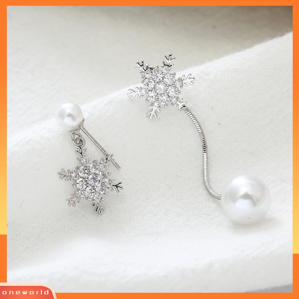 [WOD] Anting Snowflake Asimetris Wanita Fashion Rumbai Panjang Mutiara Imitasi Eardrop Hadiah