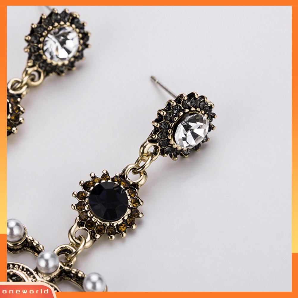 [WOD] Vintage Wanita Mutiara Imitasi Berlian Imitasi Jantung Telinga Drop Menjuntai Anting Perhiasan Hadiah