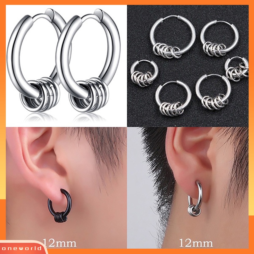 [WOD] Fashion Unisex Lingkaran Hip-Hop Baja Huggie Anting Pesta Club Perhiasan Hadiah