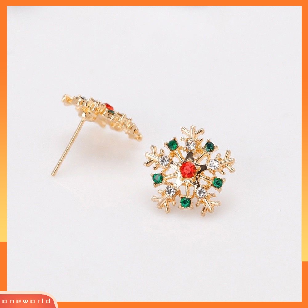 [WOD] Wanita Fashion Natal Snowflake Hias Berlian Imitasi Perhiasan Ear Stud Earrings