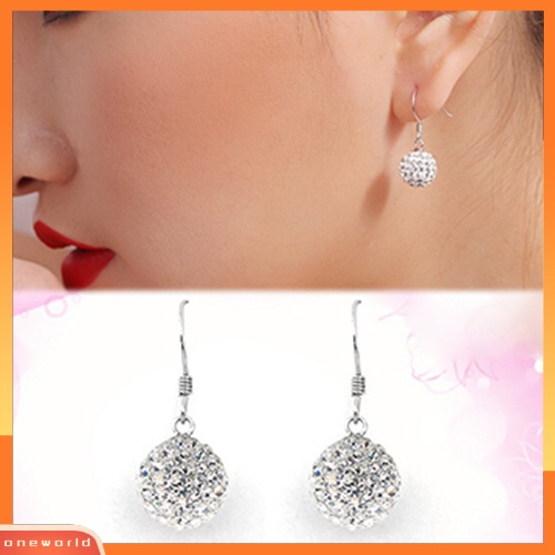 [WOD] Wanita Bening Fashion Perak Berlapis Keramik Lembut Kristal Kait Menjuntai Anting