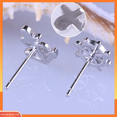 [WOD] Wanita Jangkar Kapal Roda Asimetris Warna Perak Pesta Ear Studs Earrings