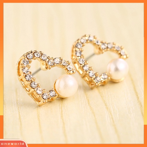 [WOD] Wanita Cinta Hati Berlian Imitasi Bunga Mutiara Imitasi Ear Studs Earrings Perhiasan Hadiah