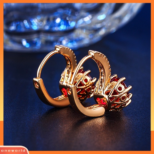 [WOD] Wanita Cinta Merah Hati Zirkon Lapis Emas 18K Leverback Huggie Earrings Perhiasan