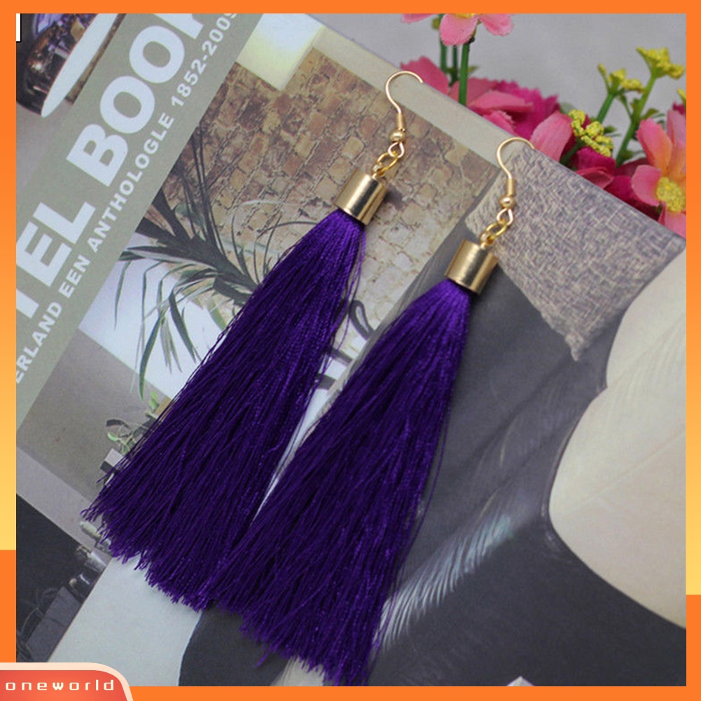 [WOD] Bohemian Hook Anting Wanita Vintage Panjang Rumbai Fringe Boho Menjuntai Earrings