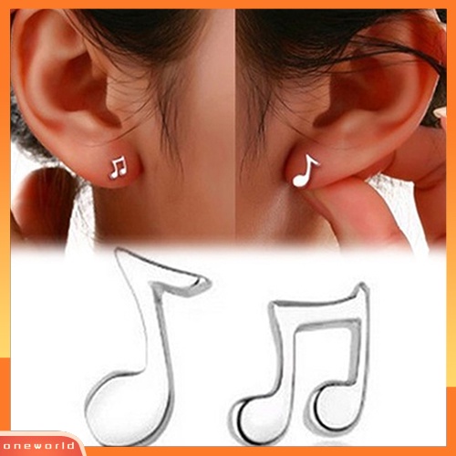 [WOD] 1pasang Wanita Asimetri Catatan Musik Perak Disepuh Ear Studs Earrings Jewelry