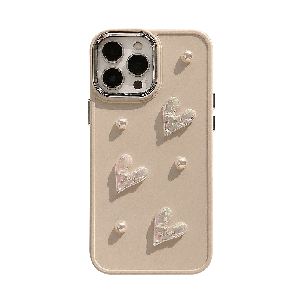 Ins 3D Putih Susu Mutiara Hati Silikon Case Untuk Iphone SE2020 7/8 Plus 14x XR XM 11 12 13 PRO MAX Casing Cover Pelindung AT0337