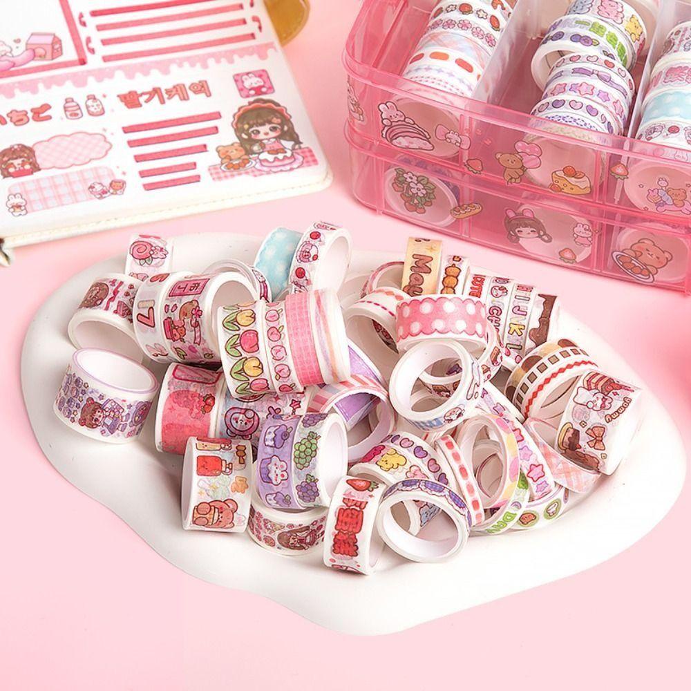 MXBEAUTY Washi Tape Set Scrapbook Kreatif Dekoratif Kerajinan Perekat Diri Diary Album Tangan Akun Kartun Stiker Set