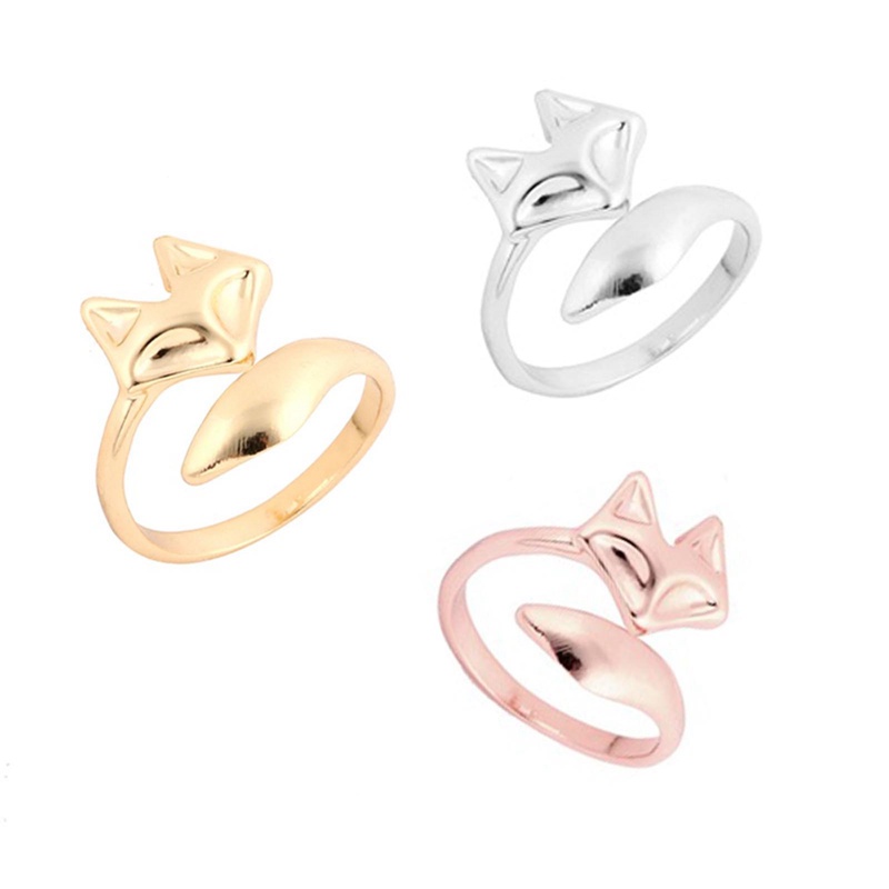 Trendy Cincin Rubah Hewan Untuk Wanita Mode Indah Rubah Dengan Ekor Panjang Pesona Knuckle Finger Ring Jewelry