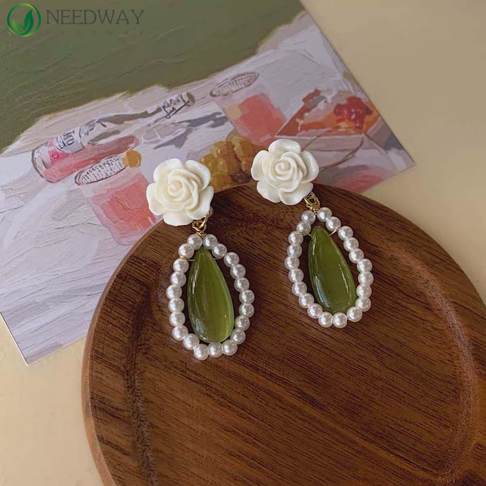 Needway Menjuntai Anting Gadis Elegan French Opal Alloy Perhiasan Fashion