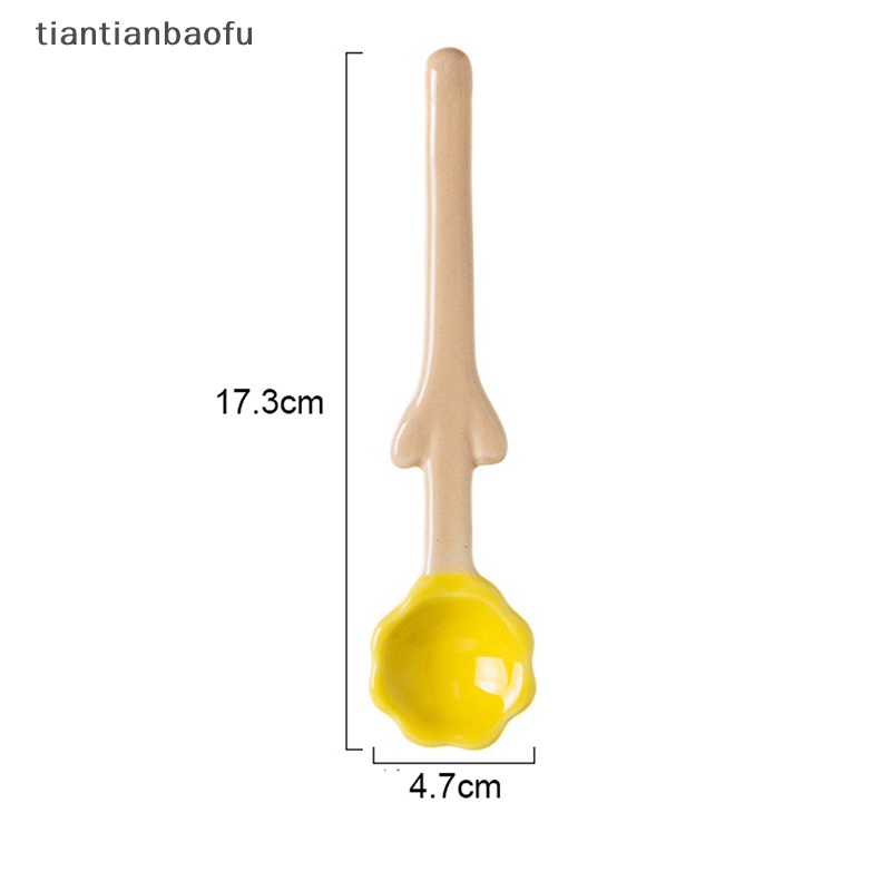 [tiantianbaofu] 1pc Tulip Berbentuk Sendok Keramik 3D Bunga Sendok Kopi Sarapan Dessert Spoon Butik