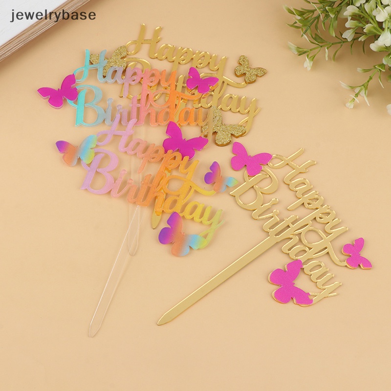 [jewelrybase] 1pc Happy Birthday Cake Topper Kupu-Kupu Akrilik Dekorasi Sisipan Kue Butik