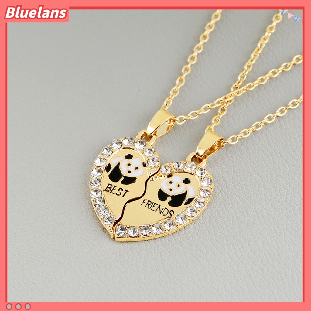 [BLS] 2 Pcs Bersinar Hias Berlian Imitasi Persahabatan Kalung Hadiah Sahabat Panda Hati Liontin Kalung Perhiasan Aksesori