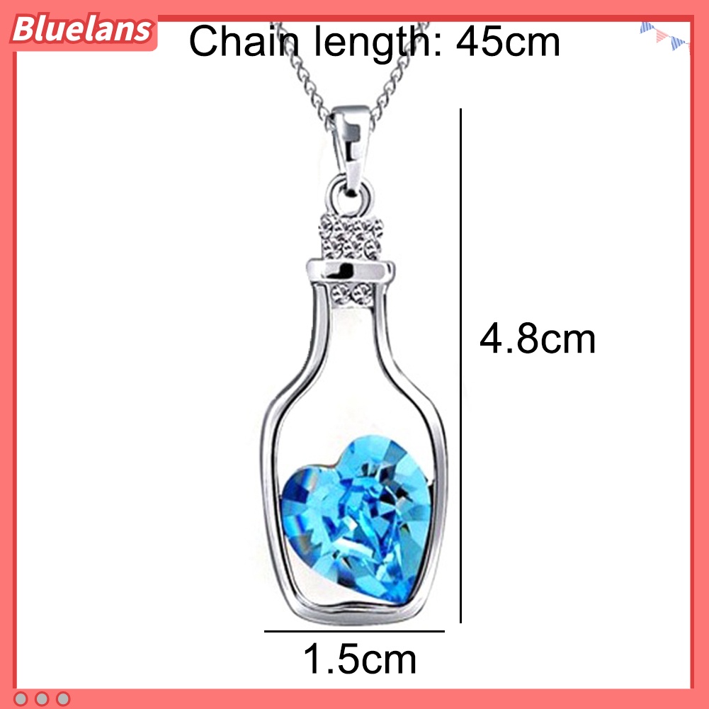 [BLS] Wanita Mode Drift Botol Liontin Hati Berlian Imitasi Bertatahkan Kalung Perhiasan Hadiah