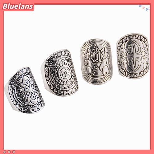 [BLS] New Bohemian Vintage Ukir Totem Etnik Silver Plated Midi Rings Set 4Pcs