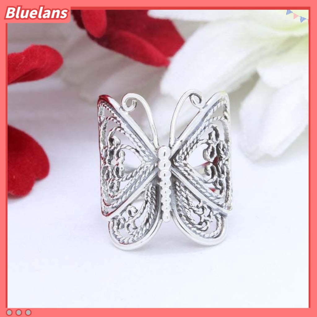 [BLS] Wanita Cincin Ukir Elegan Hypoallergenic Warna Emas Perak Retro Kupu-Kupu Jari Cincin Perhiasan Fashion