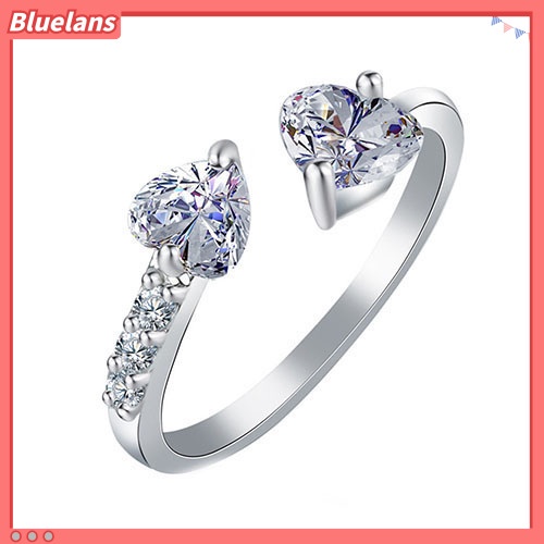 [BLS] Wanita Cinta Ganda Hati Terbuka Cincin Zirkon Mengkilap Tembaga Pernikahan Perhiasan Pengantin
