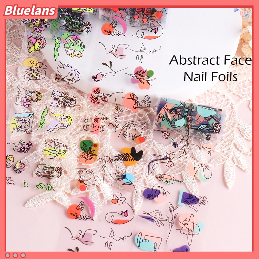 [BLM] 10pcs Stiker Kuku Desain Wajah Garis Geometris Mudah Serasi-Dengan Banyak Warna Nail Art Water Decal Untuk Salon Kuku