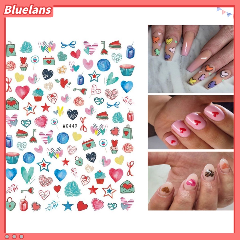 [BLM] Stiker Kuku Romantis Warna-Warni Perekat Diri Kuat Lengket Dapat Dilepas Hias DIY Valentines Day Heart Red Lip Series Nail Art Decal Untuk Salon