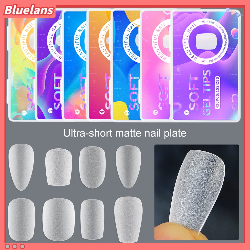 [BLM] 420pcs /Box Kuku Palsu Mudah Di Tempel Tahan Lama Removable Clear Matte Nail Extension Acrylic Extra Pendek Almond Nail Tips Perlengkapan Salon Kuku