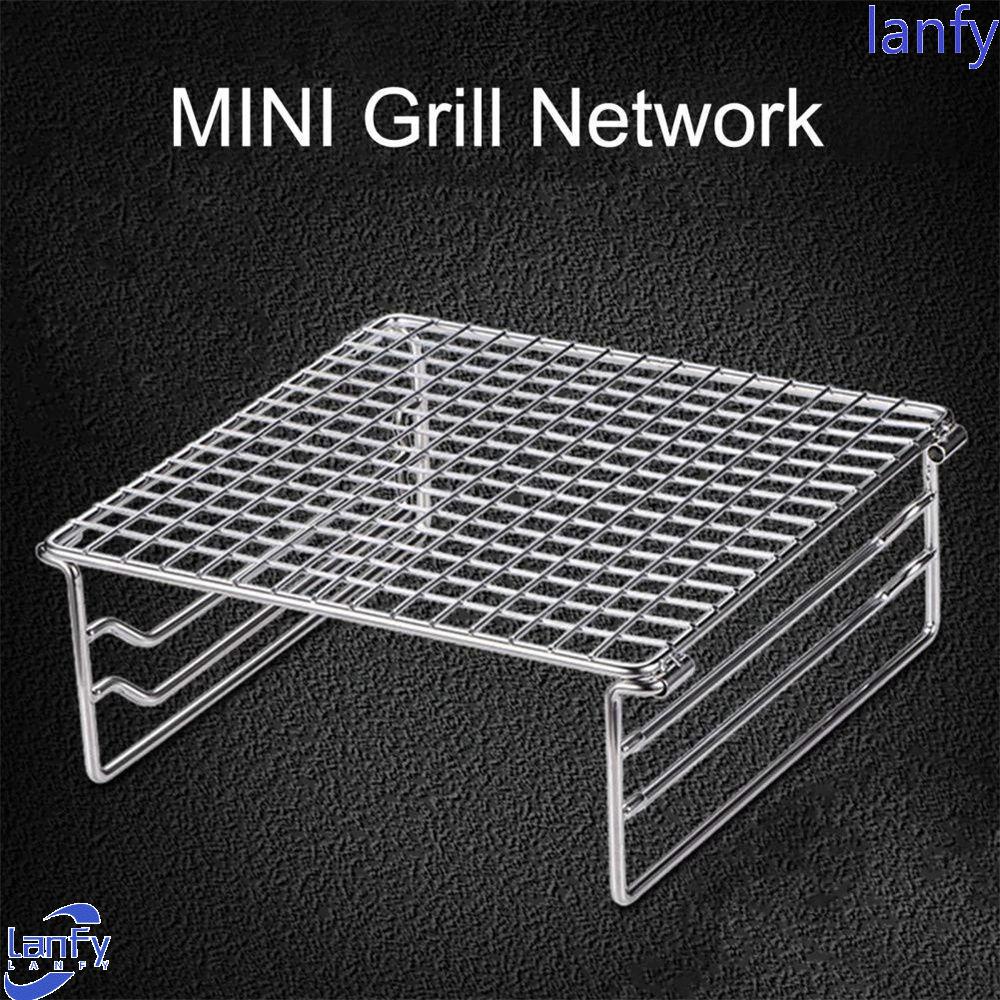 Lanfy Panggangan Barbekyu Mini Stainless Steel Camp Memasak Ikan Steak Daging Sayur Perlengkapan Memasak Rak Barbekyu Memanggang Keranjang