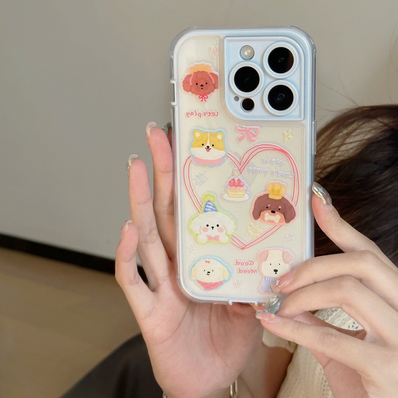 Graffiti Love Puppy Soft TPU Case iP iPhone 14 + Plus 11 12 13 Pro Max 2in1 FTD Girl Woman Casing Apple