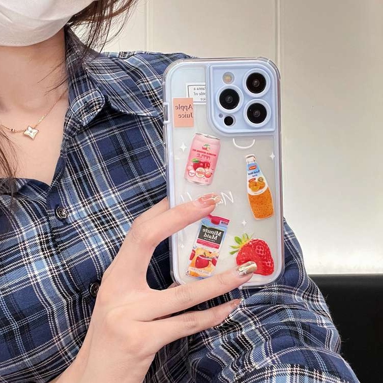 Juice Drink Pattern Soft TPU Case iP iPhone 14 + Plus 11 12 13 Pro Max 2in1 FTD Girl Woman Casing Apple