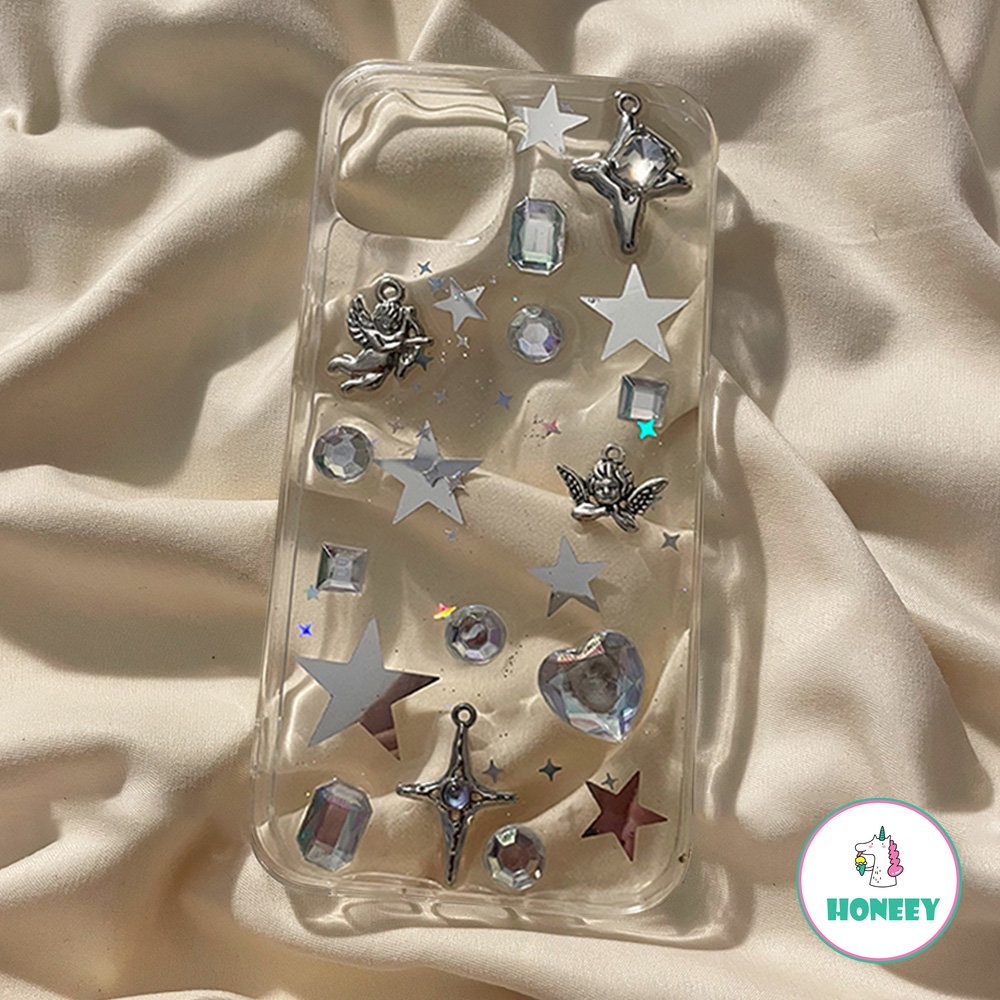 Casing Bintang Berlian Glitter Untuk iPhone 14 Pro Max13 12 11 Pro Max Case iPhone XR X XS Max Metal Angel Bening Penutup Belakang