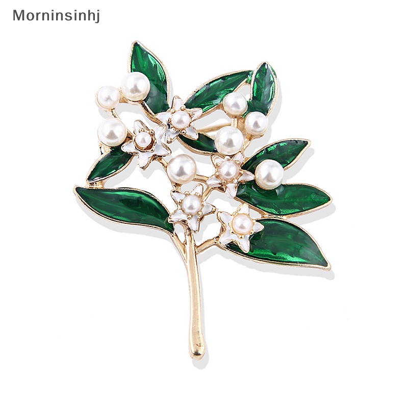 Mornin Fashion Trendy Enamel Putih Bunga Daun Hijau Mutiara Bros Pin Kualitas Tinggi Kreatif Korsase Perhiasan Untuk Wanita Syal Gesper id