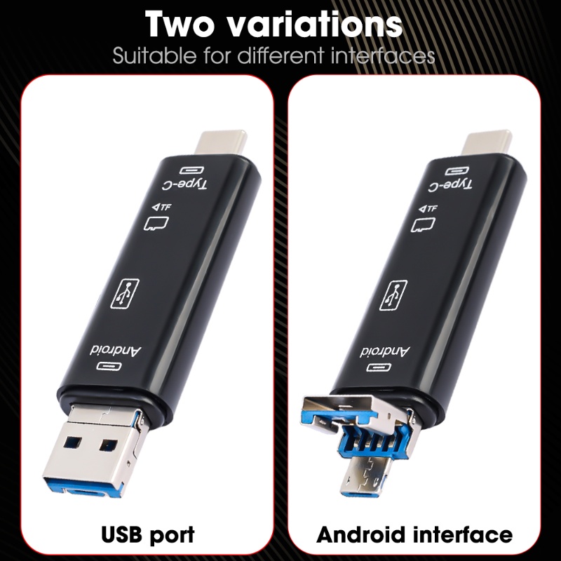 Multifungsi OTG Card Reader 5-IN-1 Micro USB Type C TF Card Reader/Flash Drive Smart Memory Card/Kompatibel Untuk Ponsel Android Adaptor Komputer/Aksesoris Telepon